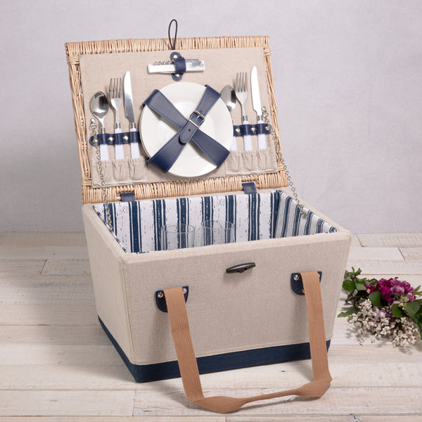 Beige Canvas with Navy Blue Accents