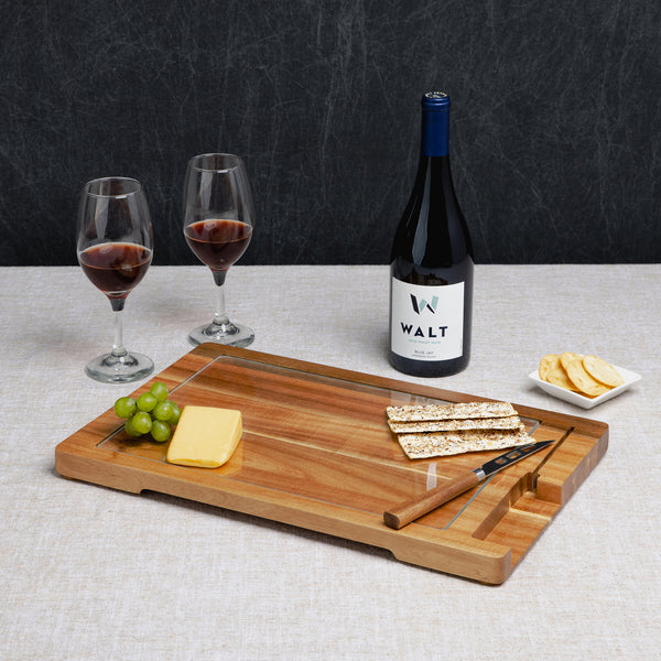 Ventana - Tempered Glass and Acacia Cheese Board and Knife Set-Picnic Time Family of Brands