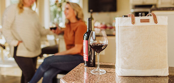 insulated wine tote with girls drinking wine